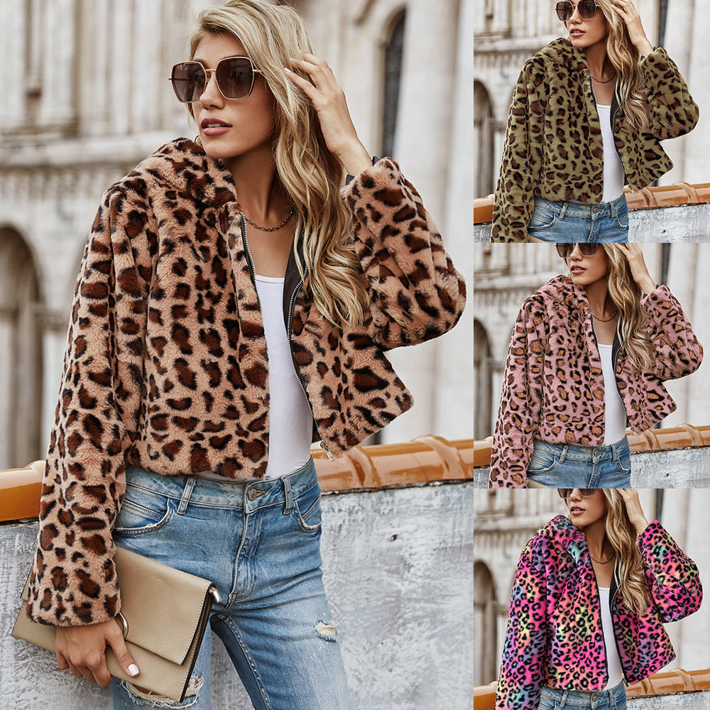 Damen Kunstfelljacke mit elegantem Leopardenmuster und modernem Schnitt R&B