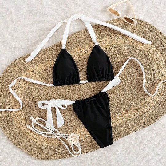 Damen Triangel-Bikini mit verstellbaren Trägern und femininem Bindedetail R&B