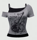Damen Asymmetrisches Rock-T-Shirt mit grafischem Druck