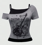 Damen Asymmetrisches Rock-T-Shirt mit grafischem Druck