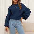 Damen gemütlicher Oversize-Pullover mit voluminösen Ärmeln und weichtexturiertem Strick R&B