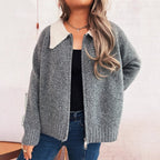 Damen Strickjacke mit modischen Kontrasten und Reißverschluss R&B
