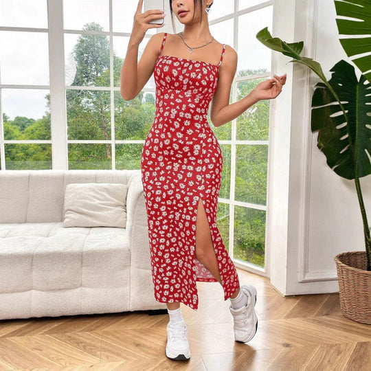 Damen Figurbetontes Maxikleid mit Blumenmuster und elegantem Schlitz R&B