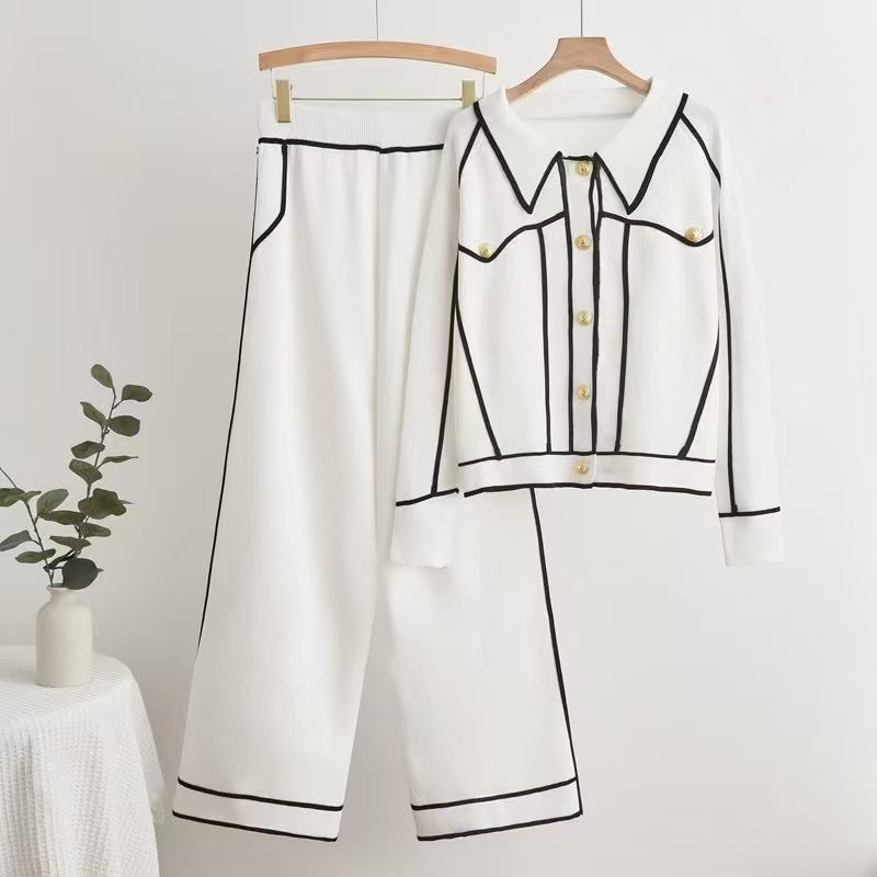 Damen stilvolles Freizeitanzug-Set mit kontrastierendem Knopfdesign R&B