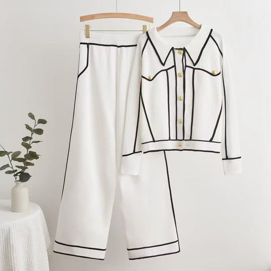 Damen stilvolles Freizeitanzug-Set mit kontrastierendem Knopfdesign R&B