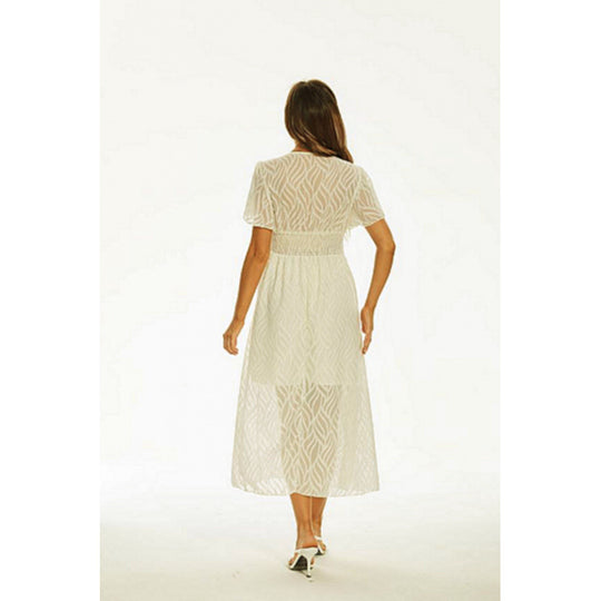 Damen Maxi-Kleid mit elegantem V-Ausschnitt und feinen Rüschendetails R&B
