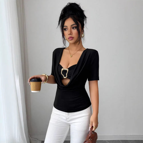 Damen nan drapiertes Cropped-Top mit herzförmiger Zierschließe und Cut-Out R&B