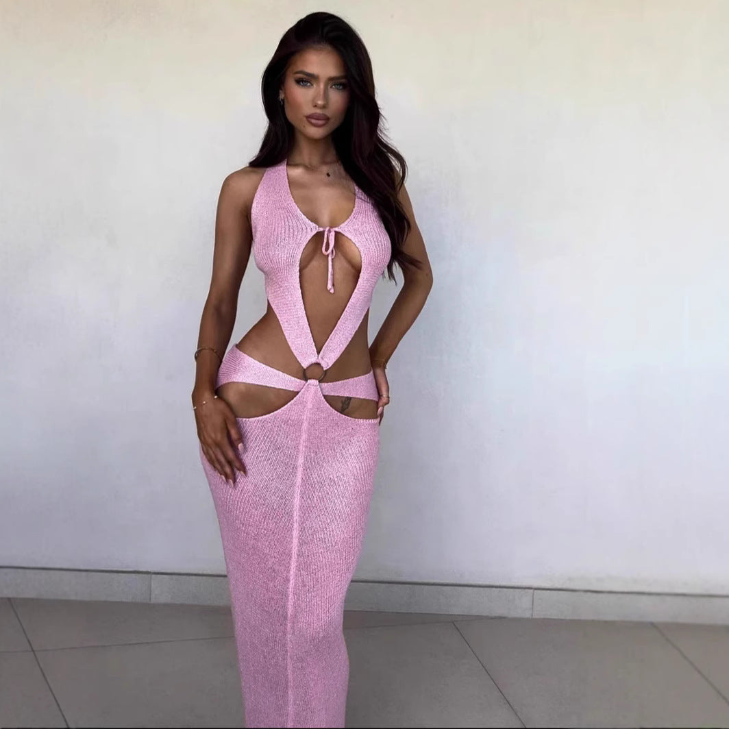 Damen High-Fashion Maxikleid mit tiefen Ausschnitten und Ringdetails R&B