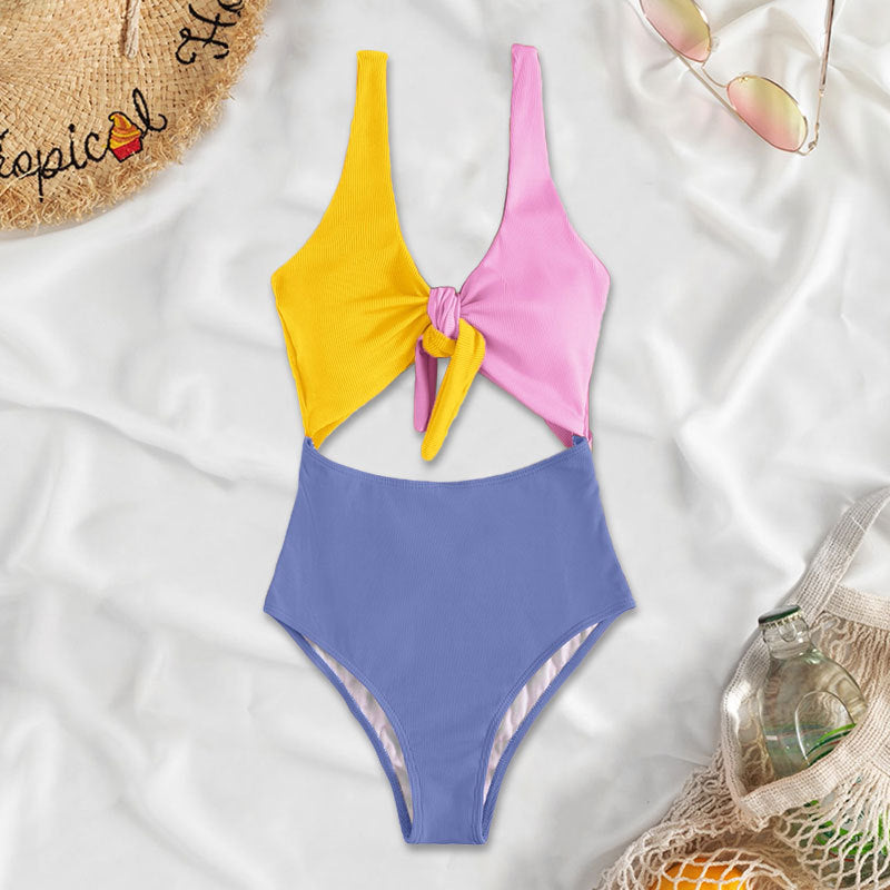 Damen Hochtaillierter Bikini mit verstellbaren Trägern und Knotendetail R&B