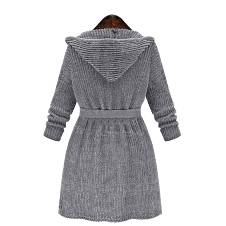 Damen Strickmantel mit Kapuze und praktischen Taschen R&B