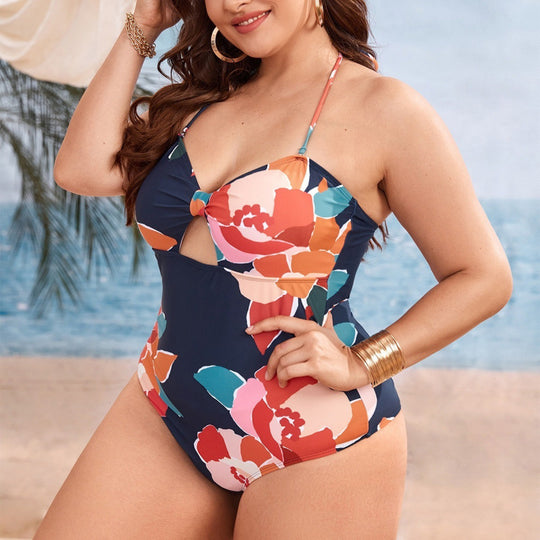 Damen Einteiler Badeanzug mit floralem Cut-Out und verstellbaren Trägern R&B