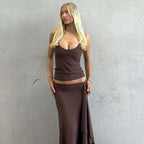 Damen Maxikleid mit asymmetrischem Saum und verstellbarem Träger R&B