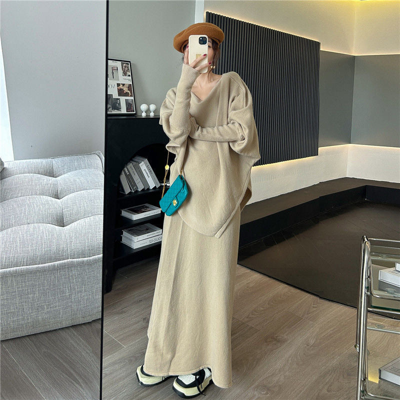 Damen Elegantes Strickkleid mit weitem Schnitt und Puffärmeln