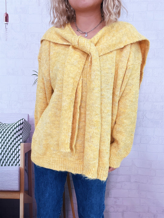 Damen lässiger Strickpullover mit abnehmbarer Kapuze und Knopfdetails R&B