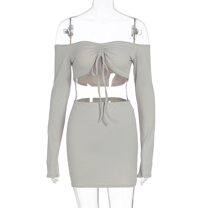 Damen Off-Shoulder Mini-Kleid mit versehentlichen Cut-Outs und Raffung R&B