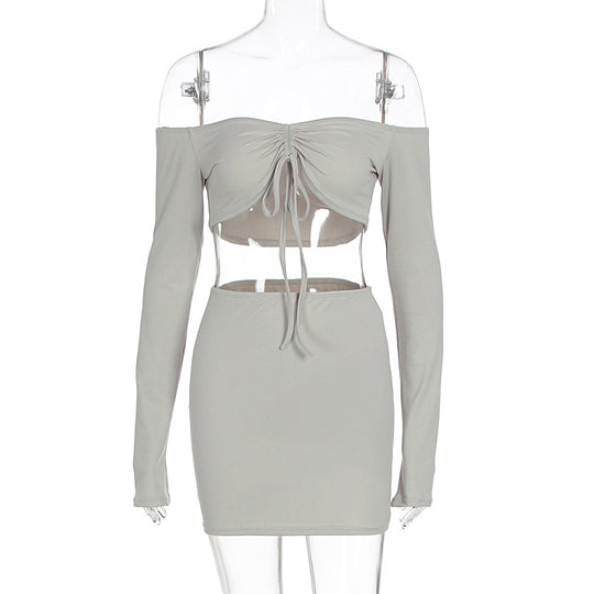 Damen Off-Shoulder Mini-Kleid mit versehentlichen Cut-Outs und Raffung R&B