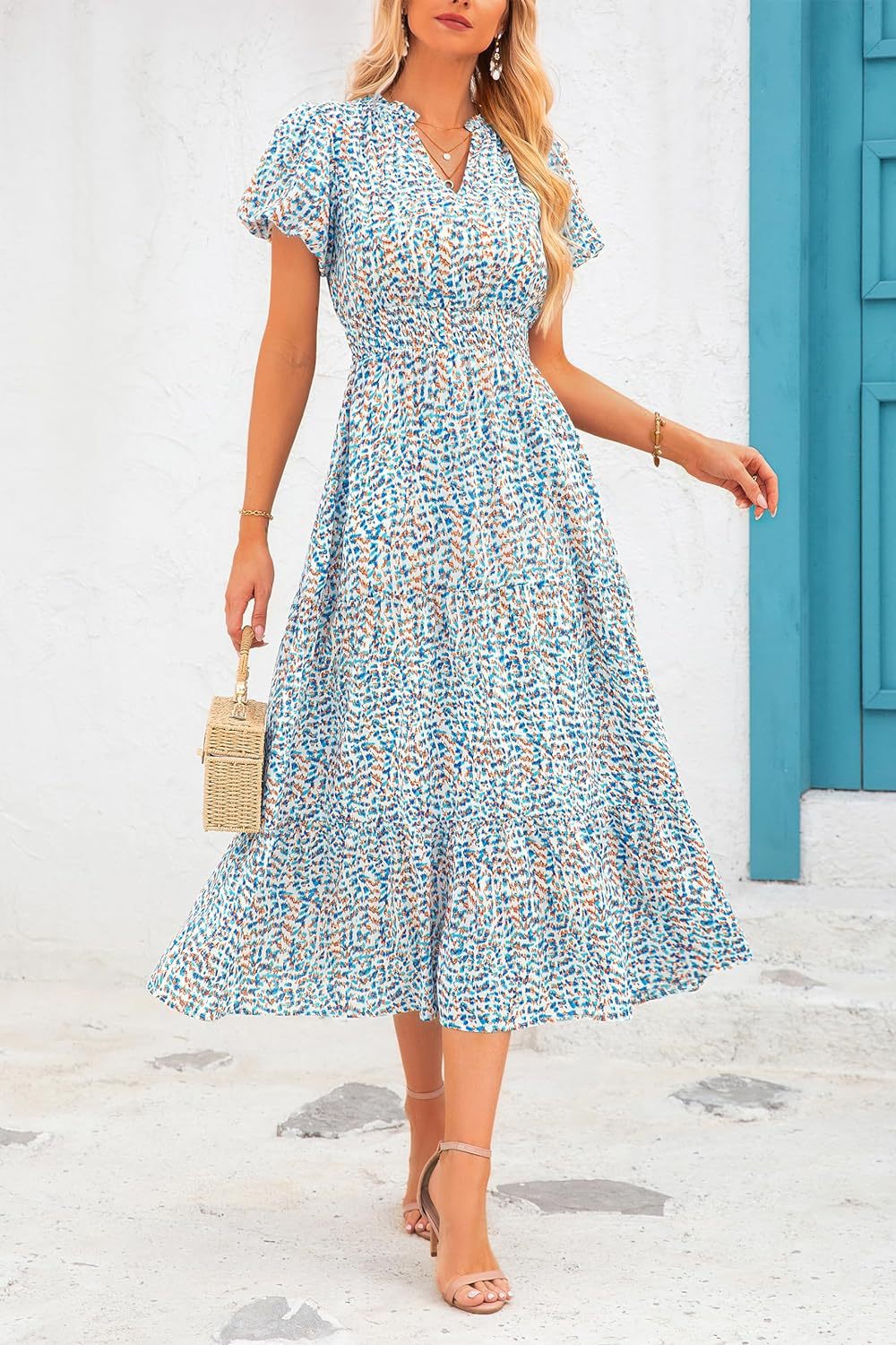 Damen Maxi-Kleid mit floralen Mustern und rüschendem Saum R&B