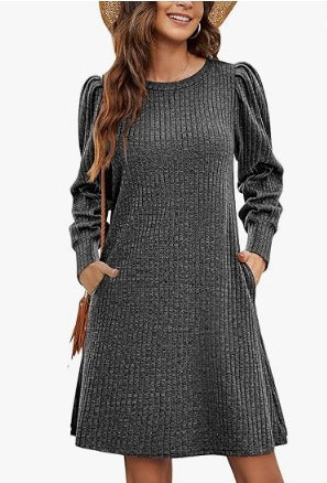 Damen Pulloverkleid mit Rüschendetails und seitlichen Taschen R&B
