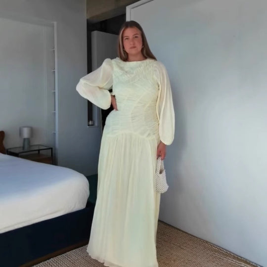 Damen Maxikleid mit raffinierten Falten und eleganten langen Ärmeln R&B