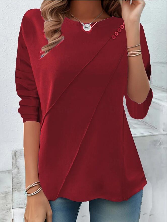 Damen modisches Oberteil mit asymmetrischem Saum und Knopfdetails R&B