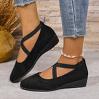 Damen Wedge-Ballerinas mit elastischem Kreuzband-Design und rutschfester Sohle R&B