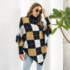 Damen Oversized Strickpullover mit asymmetrischem Saum und hohem Kragen R&B