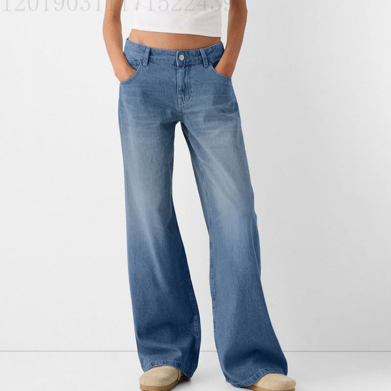 Damen Weite Jeans mit hoher Taille und klassischen Taschen R&B