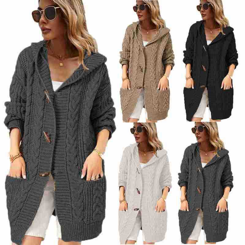 Damen Strickjacke mit Kapuze und Knopfdetails R&B