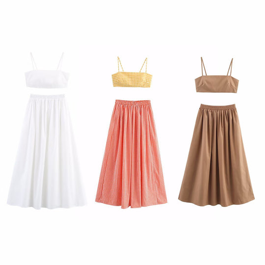 Damen Set aus Crop-Top und Maxirock mit elegantem Rüschendesign R&B
