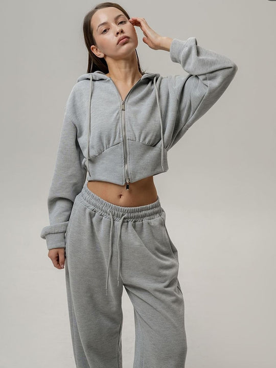 Damen lässiges Freizeit-Set mit hochgeschlossenem Oberteil und weiten Hosen R&B