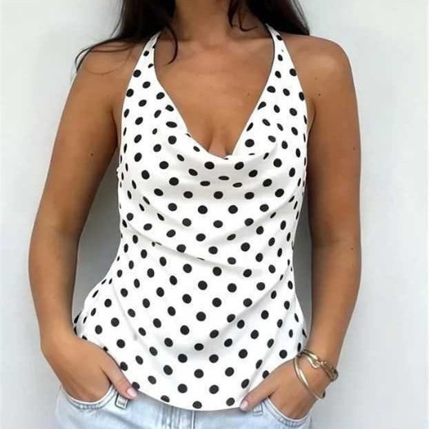 Damen elegantes Top mit lässigem V-Ausschnitt und Punkte-Muster R&B
