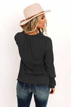 Damen Lässige Bluse mit Rüschendetails und V-Ausschnitt R&B