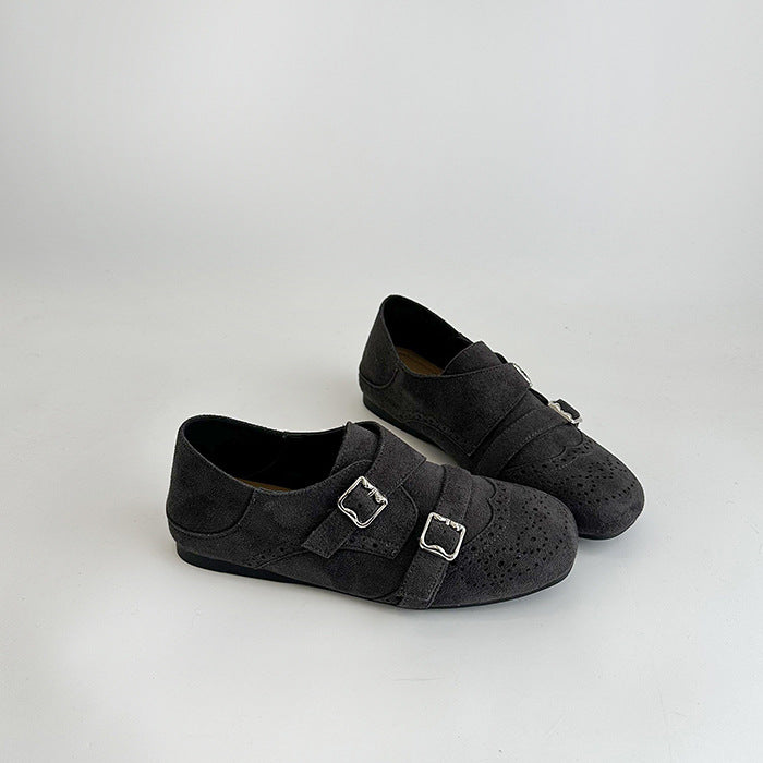 Damen modische Mokassins mit doppeltem Schnallenverschluss und stilvollem perforiertem Design R&B