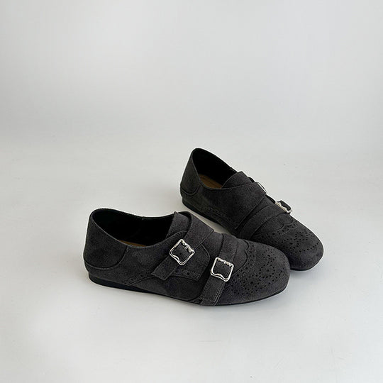 Damen modische Mokassins mit doppeltem Schnallenverschluss und stilvollem perforiertem Design R&B