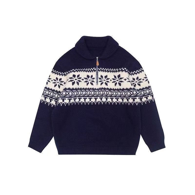 Damen gestrickter Pullover mit Halskragen und Modischem Norweger-Muster R&B