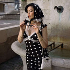Damen Figurbetontes Polka-Dot Kleid mit Spitzenapplikation R&B
