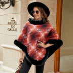 Damen modischer Poncho mit luxuriösem Kunstpelzkragen