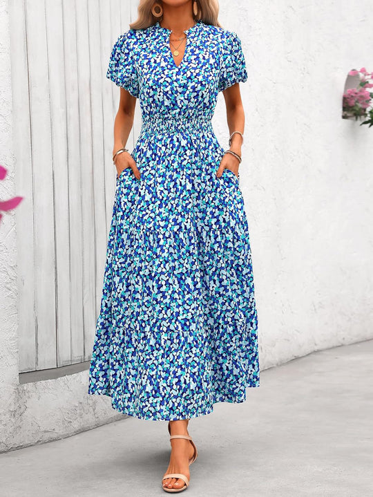 Damen Maxi-Kleid mit floralen Mustern und rüschendem Saum R&B