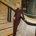 Damen Elegantes Maxikleid mit langärmligem, figurformendem Design und dezentem Rüschendetail EB