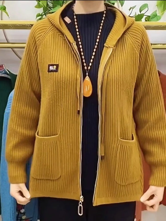 Damen Kapuzenjacke mit strukturiertem Strickdesign und praktischen Taschen R&B