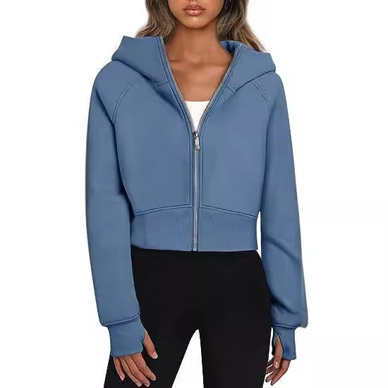 Damen cropped Kapuzenjacke mit durchgehendem Reißverschluss R&B