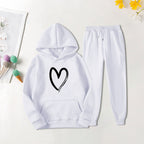 Damen Sweatsuit mit Kängurutasche und herzförmigem Print