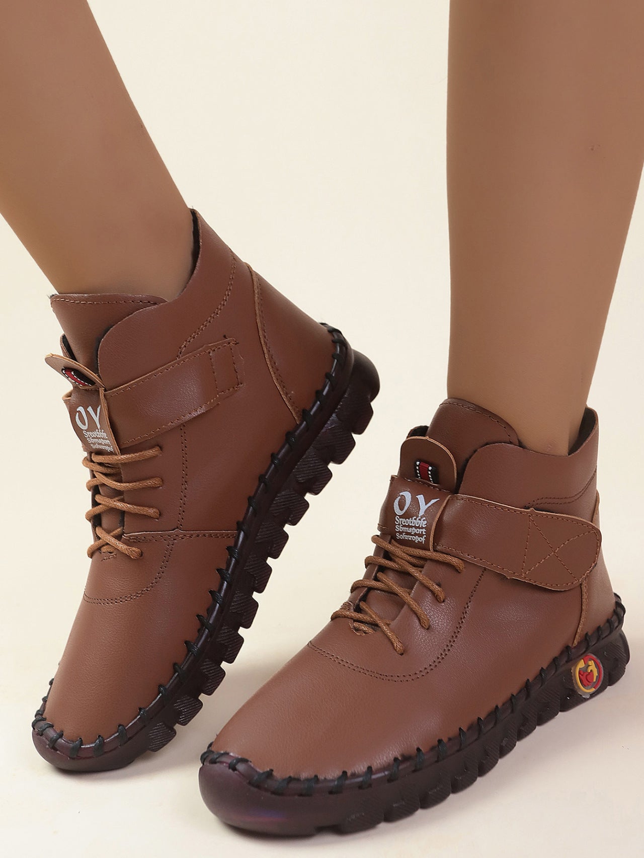 Damen Schnürstiefel mit weichem Kunstleder und praktischer Schnalle R&B