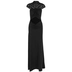 Damen elegantes Abendkleid mit raffinierten Cut-Outs und hochgeschlossenem Kragen R&B