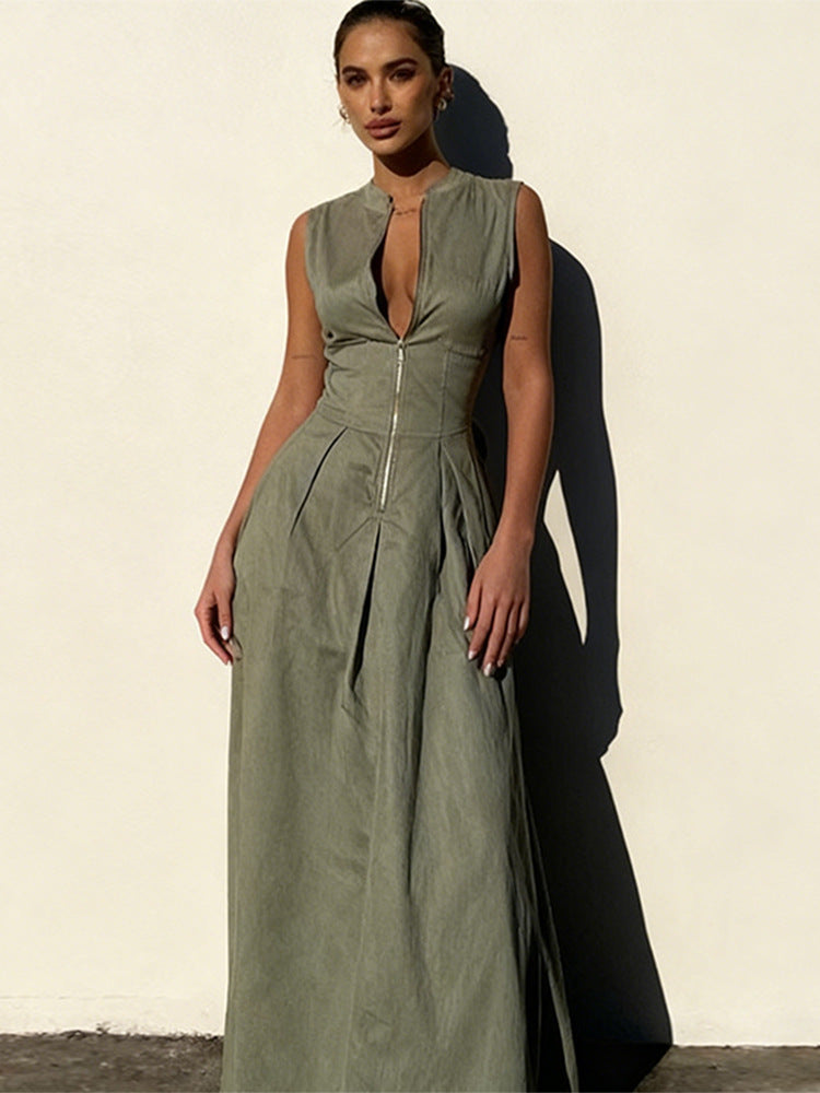Damen elegantes Sommerkleid mit hochwertigem Reißverschluss und schwingendem Saum R&B