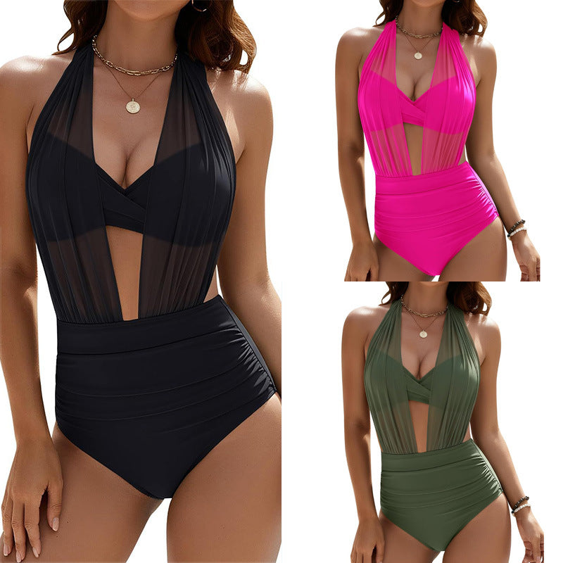 Damen Einteiliger Badeanzug mit verführerischem Schnitt und eleganten Transparentdetails R&B