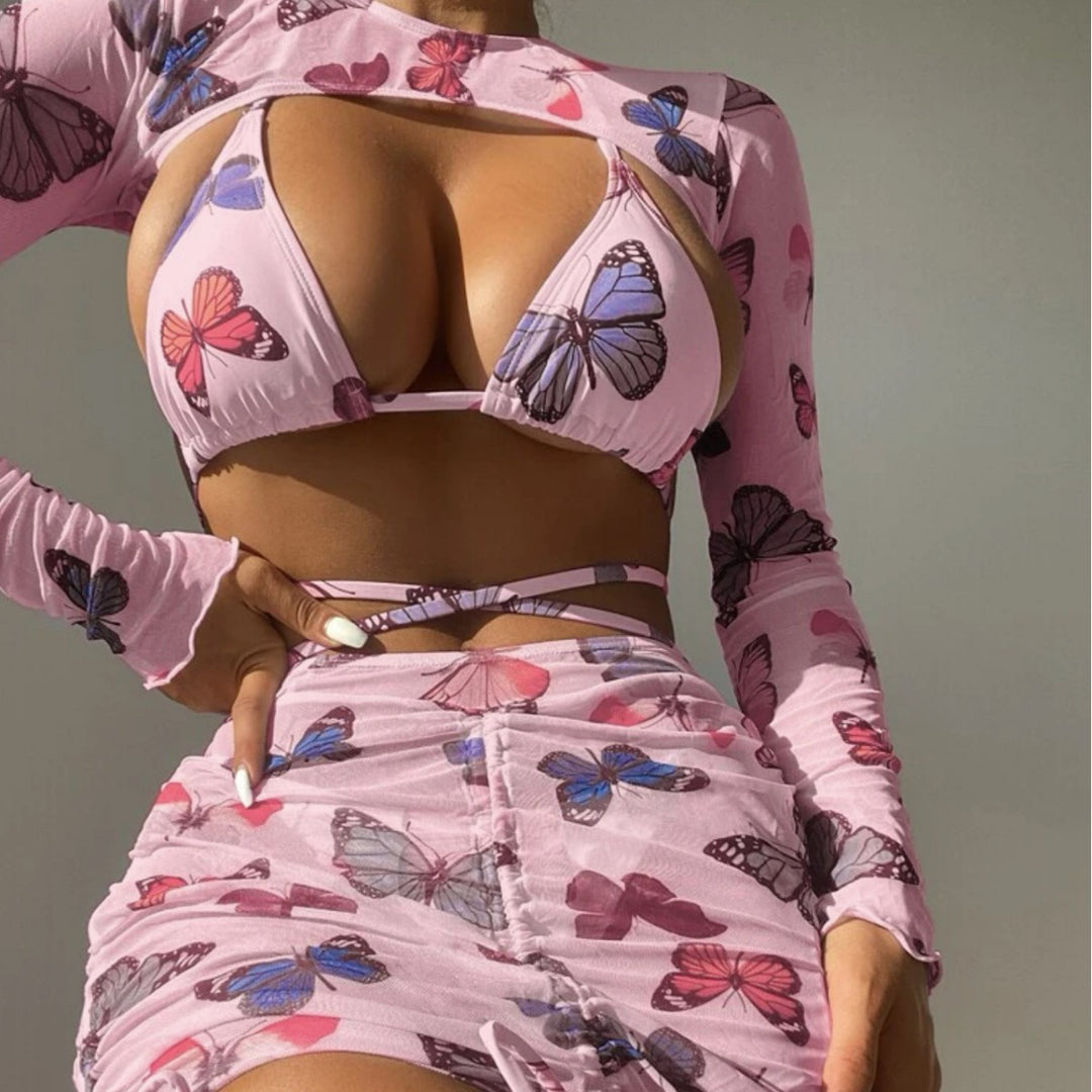 Damen Bikini mit langen Ärmeln und Cut-Out Design R&B