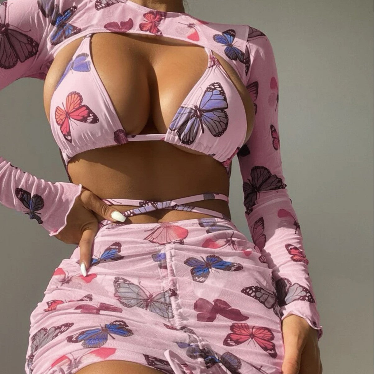 Damen Bikini mit langen Ärmeln und Cut-Out Design R&B