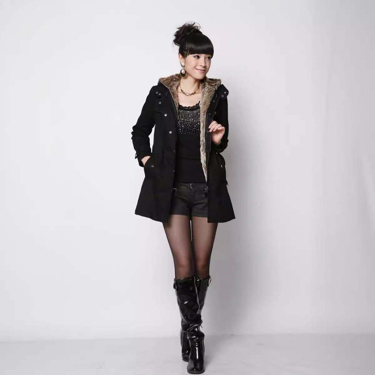 Damen Warm gefütterte Outdoor-Jacke mit Kapuze R&B