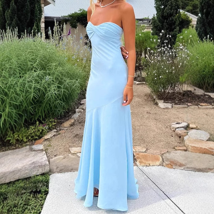 Damen Elegantes Langarm-Maxikleid mit schulterfreiem Design und fließendem Stoff R&B